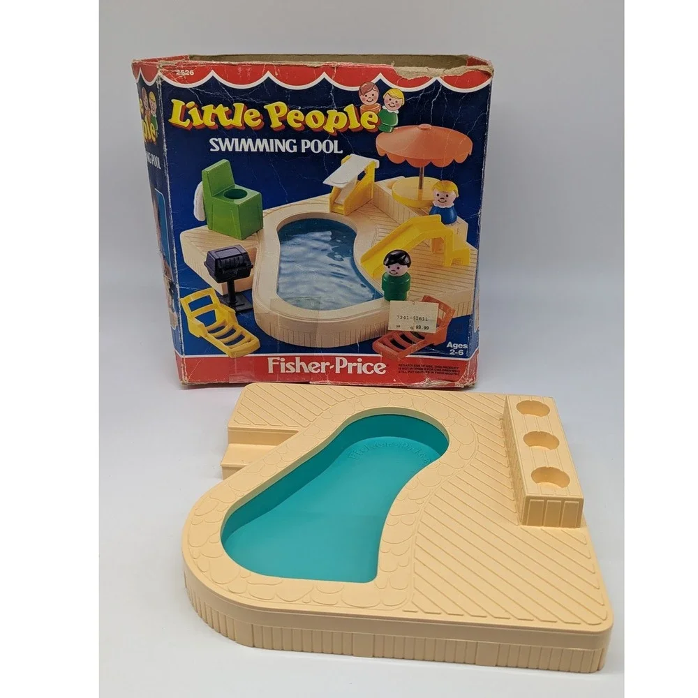 Fisher-Price Little People Swimming Pool 2526 Vintage 1986 Tan Blue Base Box